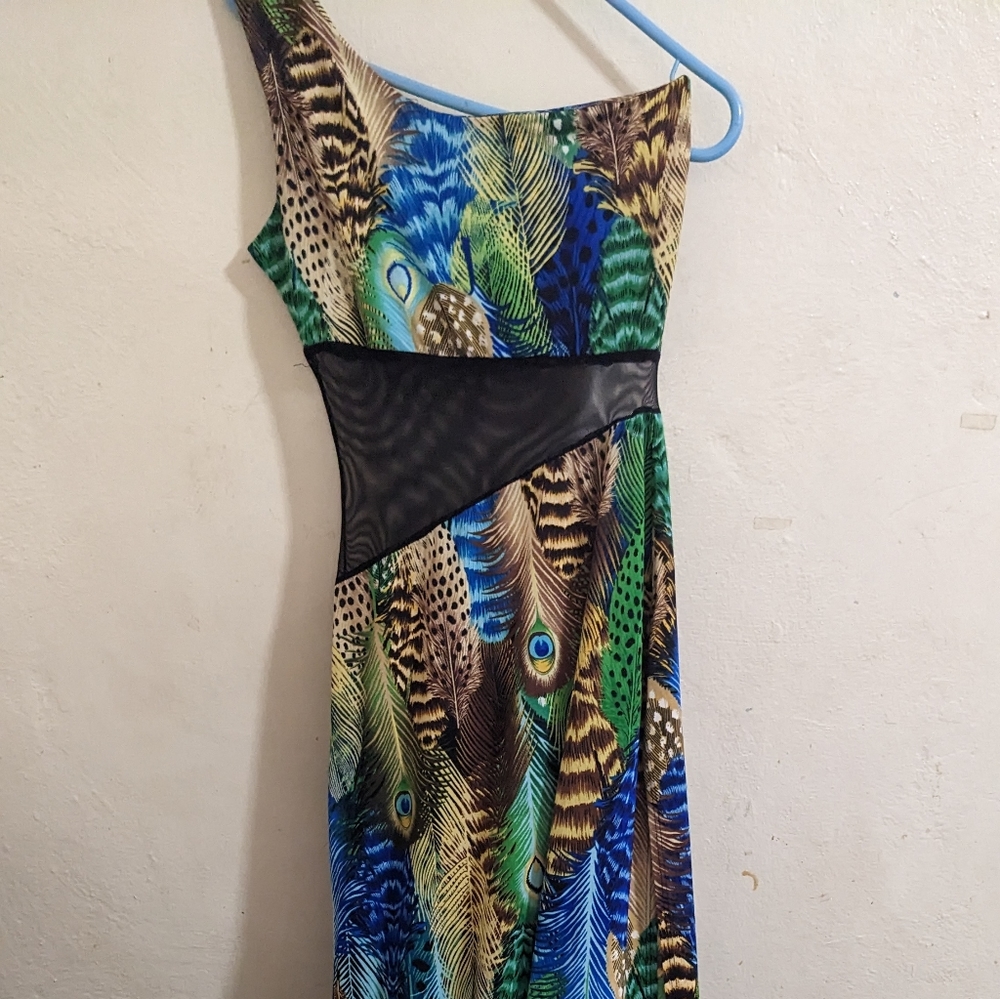 Peacock print maxi dress